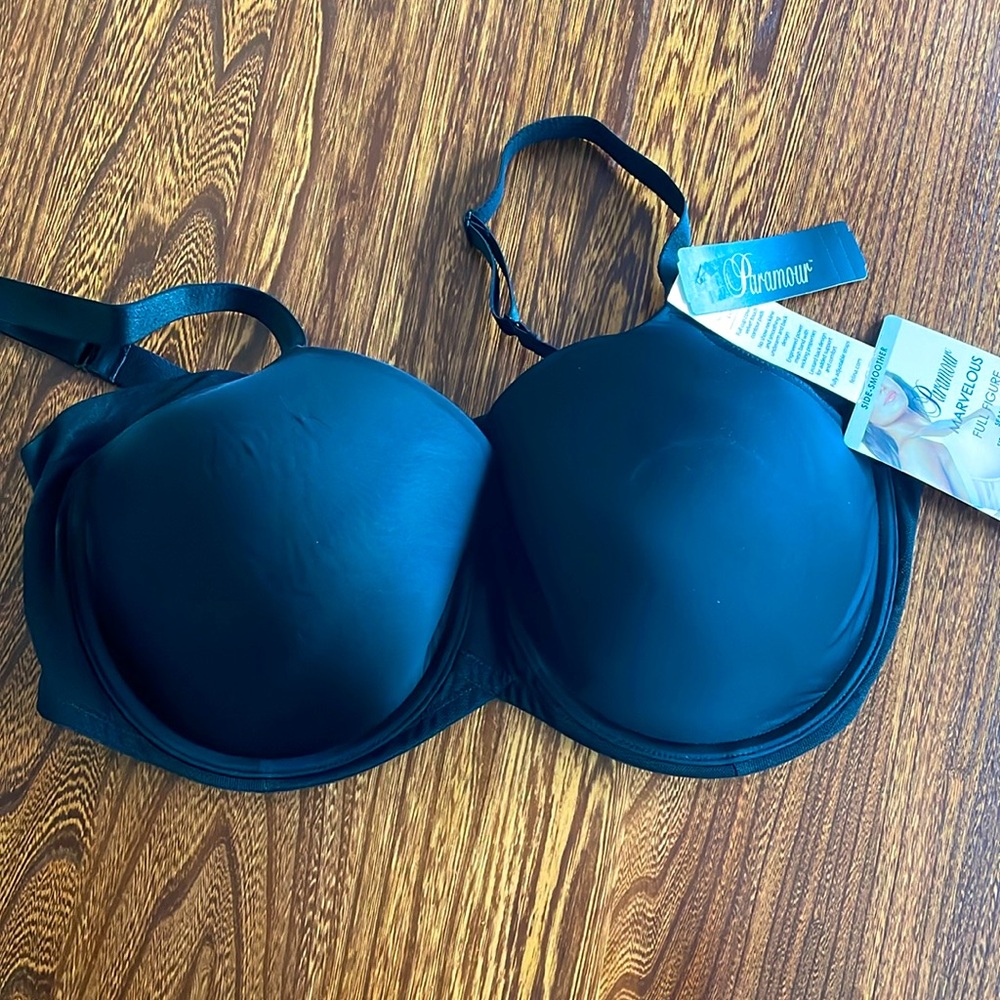 NWT Paramour Marvelous Full Figure Seamless Side Smoother Black T-Shirt Bra 42DD
